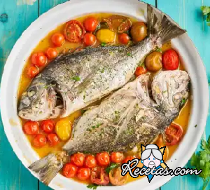 Besugo a la sartén con tomates chery