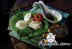 Mozzarella tibia sobre pan tostado