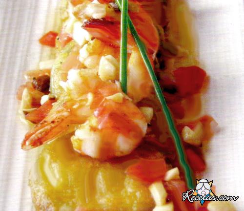 Calabacines con gambas y boletus