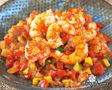 Camarones con verduras picantes