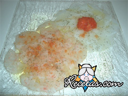 Carpaccio de gambas y bacalao