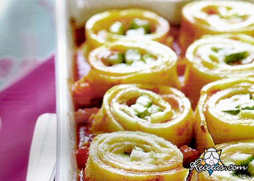 Crêpes arrolladas gratinadas