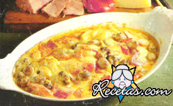 Gratin de jamón y queso con champiñones