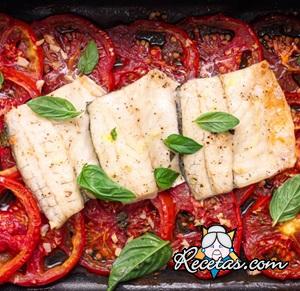 Lubina y tomates al horno