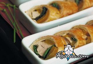 Mini strudel de pollo y pimientos