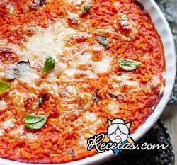 Arroz al horno con tomate y mozzarella