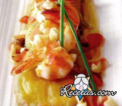 Calabacines con gambas y boletus