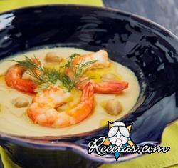 Crema de garbanzos y gambas