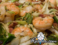 Gambas a la pimienta con hinojo