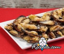 Mejillones gratinados con puerros