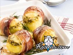 Patatas rellenas con alcauciles y jamón