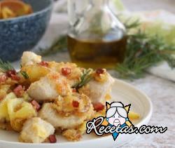 Pechugas de pollo con patatas y jamón