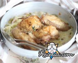 Pollo con crema de puerros