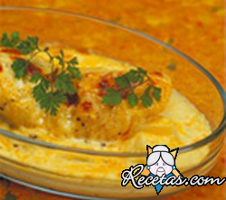 Gratinado de puerros y langostinos