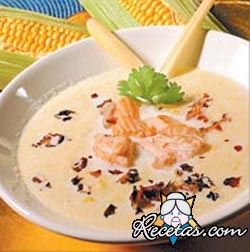 Sopa de maíz con camarones