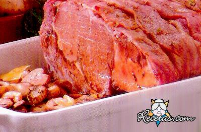 Ojo de bife con panceta y champiñones