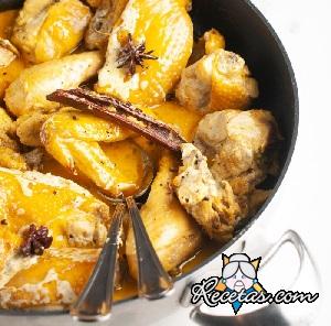 Pollo asado especiado, con limón y azafrán