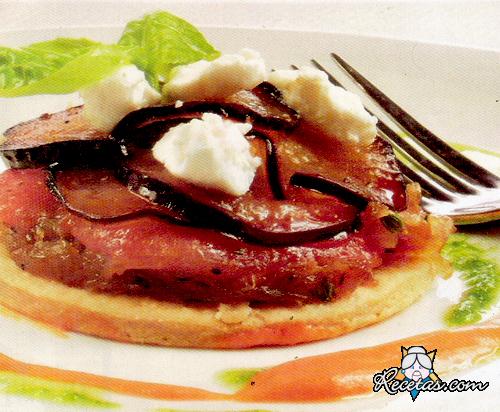 Tarta tatín de berenjena