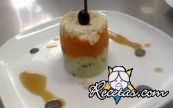 Terrina de langostinos con pure de zanahoria