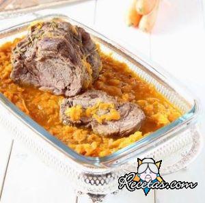 Ternera asada con zanahorias